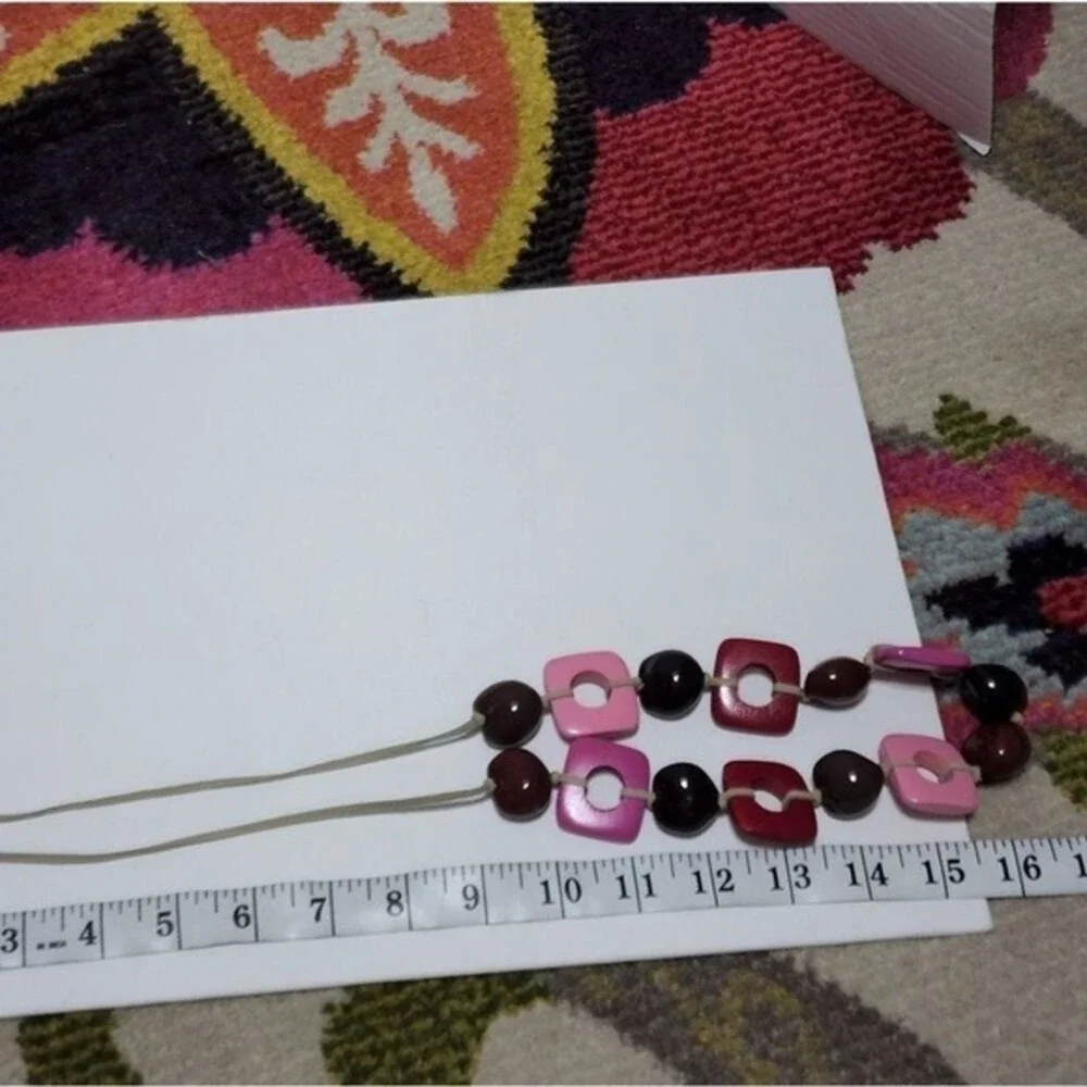 Aris by Treska Womens Chunky Wood Bead Necklace Pink Red‎ Brown Square Statement